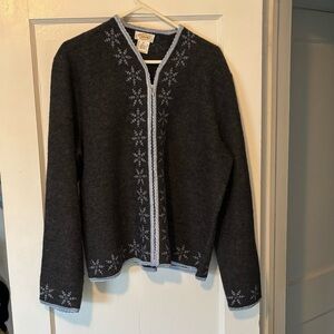 Talbots Gray Cardigan with Snowflake Pattern